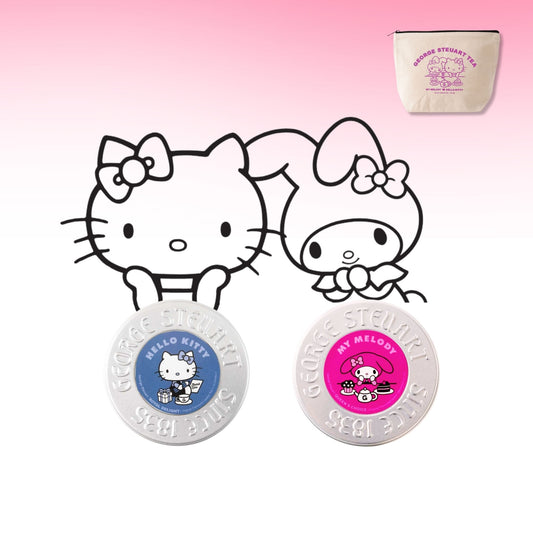 【ハローキティ＆マイメロディ】リーフティミニ缶ギフト（クイーンズチョイス＋ロイヤルディライト2缶セット）※オリジナルポーチ